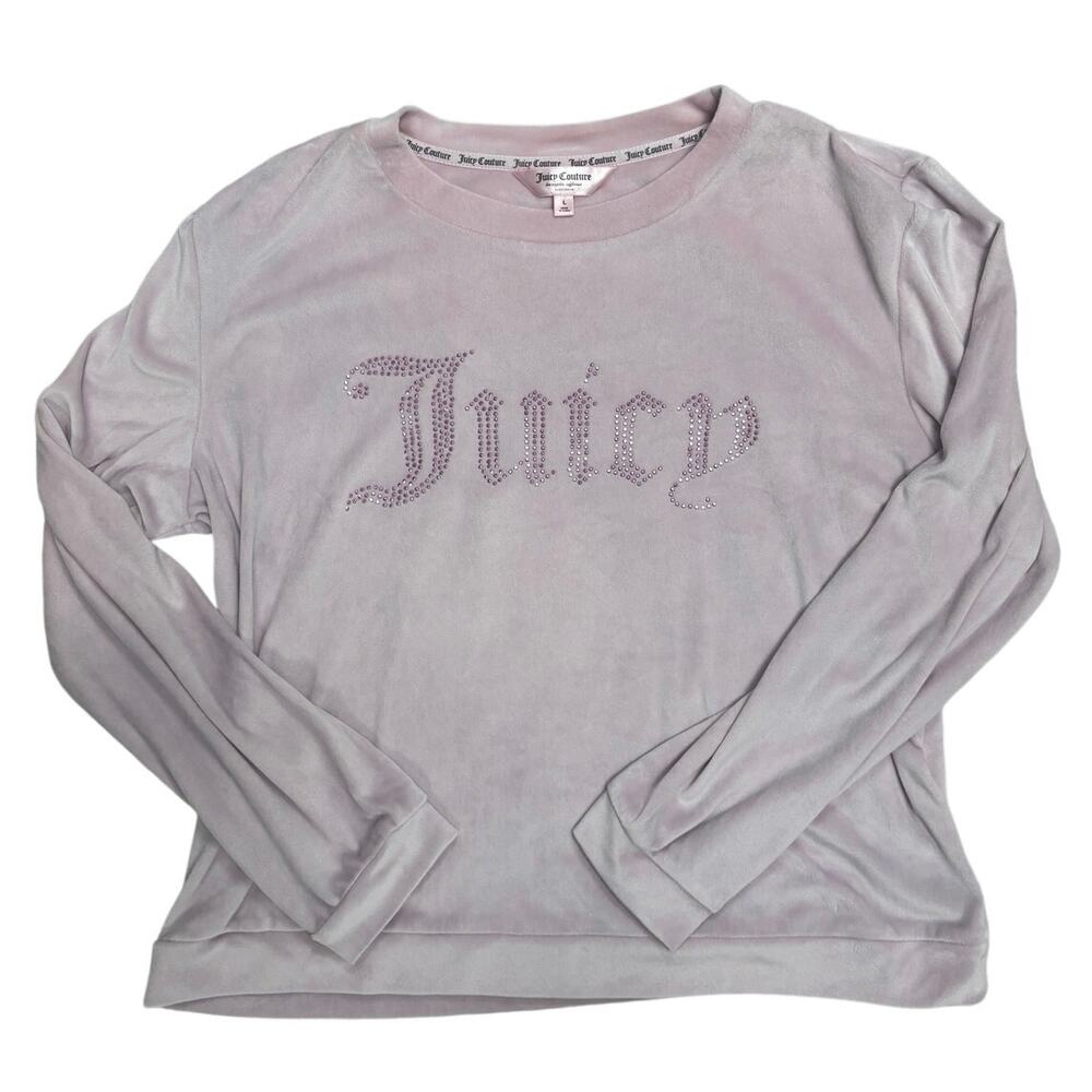 Juicy Couture Pink Rhinestone Logo Top 💗 Soft Velour Long Sleeve 🤍 Size L